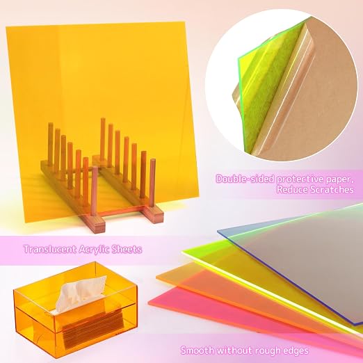 Adrattnay 4Pcs Acrylic Sheets Fluorescent Neon Colored Acrylic 12 x 12in | 1/8"