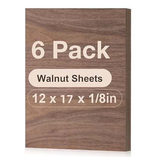 Rowood 6 Pack Walnut Plywood 1/8, 12x16.5x1/8inch, Thin 3mm Unfinished Plywood