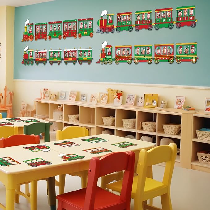 60pcs Christmas Theme Cutouts Xmas Trains Bulletin Board Decoration Set