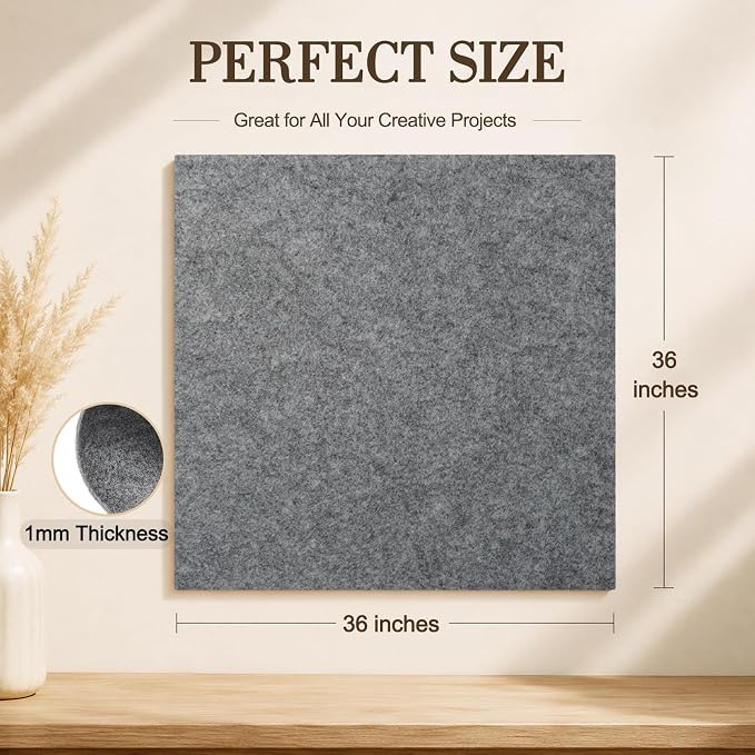 Gray Large Felt Fabric 36" x 36", 1mm Stiff Felt Sheet, Nonwoven Fabric