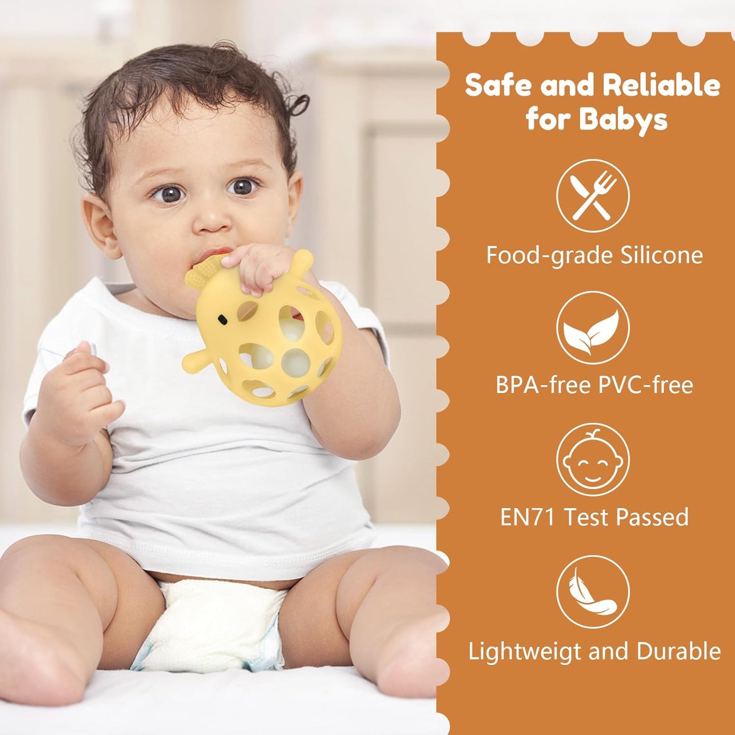 MCGMITT Baby Teething Toys for 3-6 Months, Easy Grasp Silicone Infant Rattle Teether Toy for 0-12 Months, BPA-Free Food Grade Baby Montessori Sensory Toys, Soft Infant Chew Toys for Teething Relief
