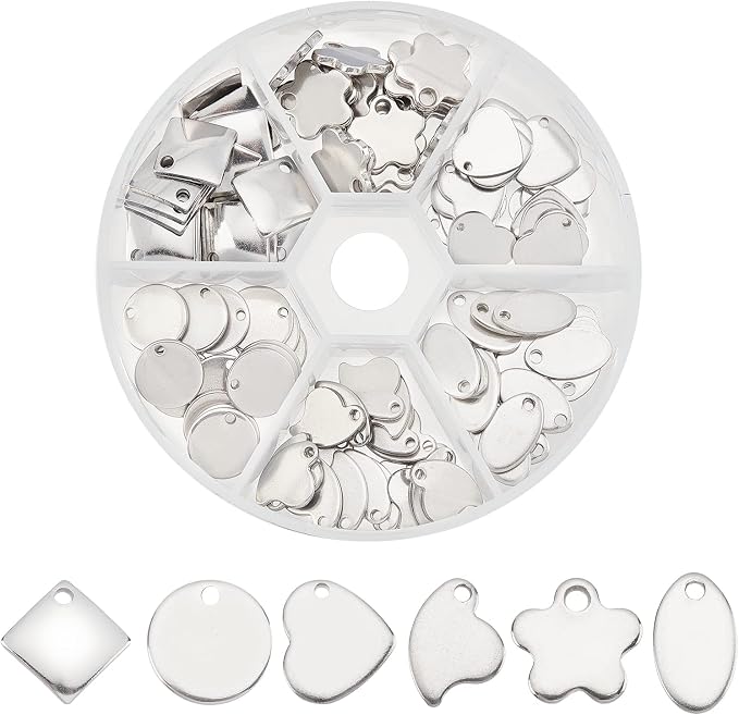 PandaHall Elite 120 Pcs 304 Stainless Steel Flat Blank Stamping Tag Pendants