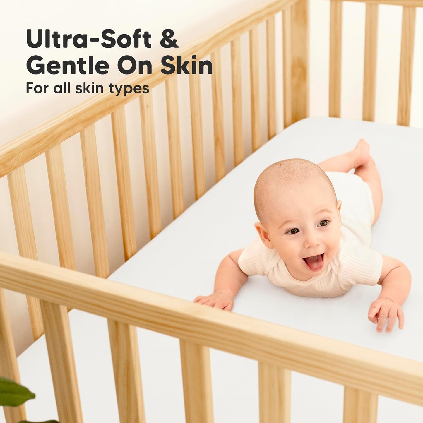 2-Pack Waterproof Baby Crib Sheets for Boys, Girls - 52x28 Viscose Derived from Bamboo Toddler Bed Sheet Neutral, Fitted Crib Mattress Protector Cover for Baby Bedding, Soft & Gentle (Soft White)