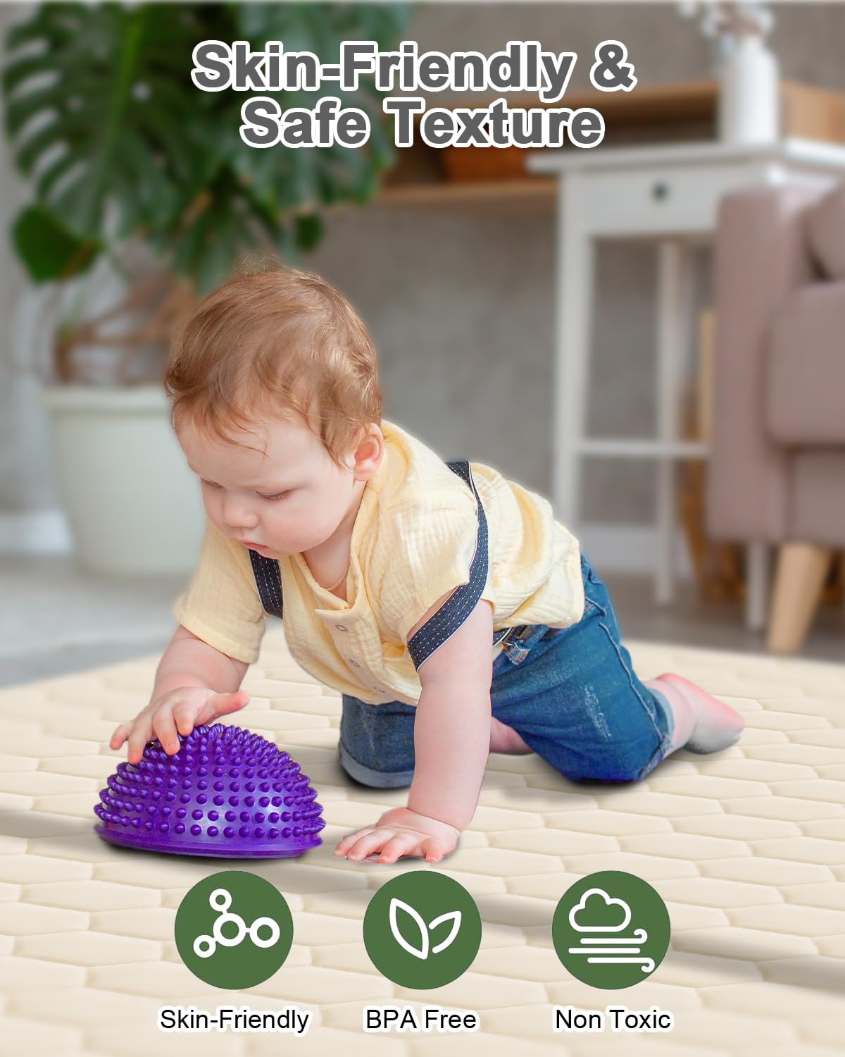 Premium Foam Baby Play Mat 50" x 50" with Removable Cover, Extra Thick Padding Playpen Mat, Non-Slip Floor Mat, Stylish & Easy to Clean for Crawling Baby, Infants & Toddlers, Beige
