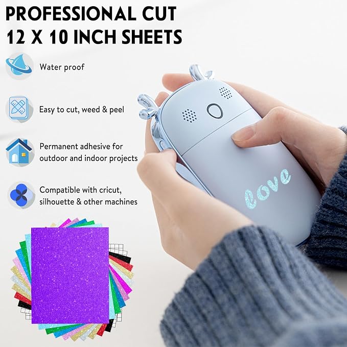 SHARE&CARE Glitter Vinyl Permanent Adhesive Sheets, Women Gift