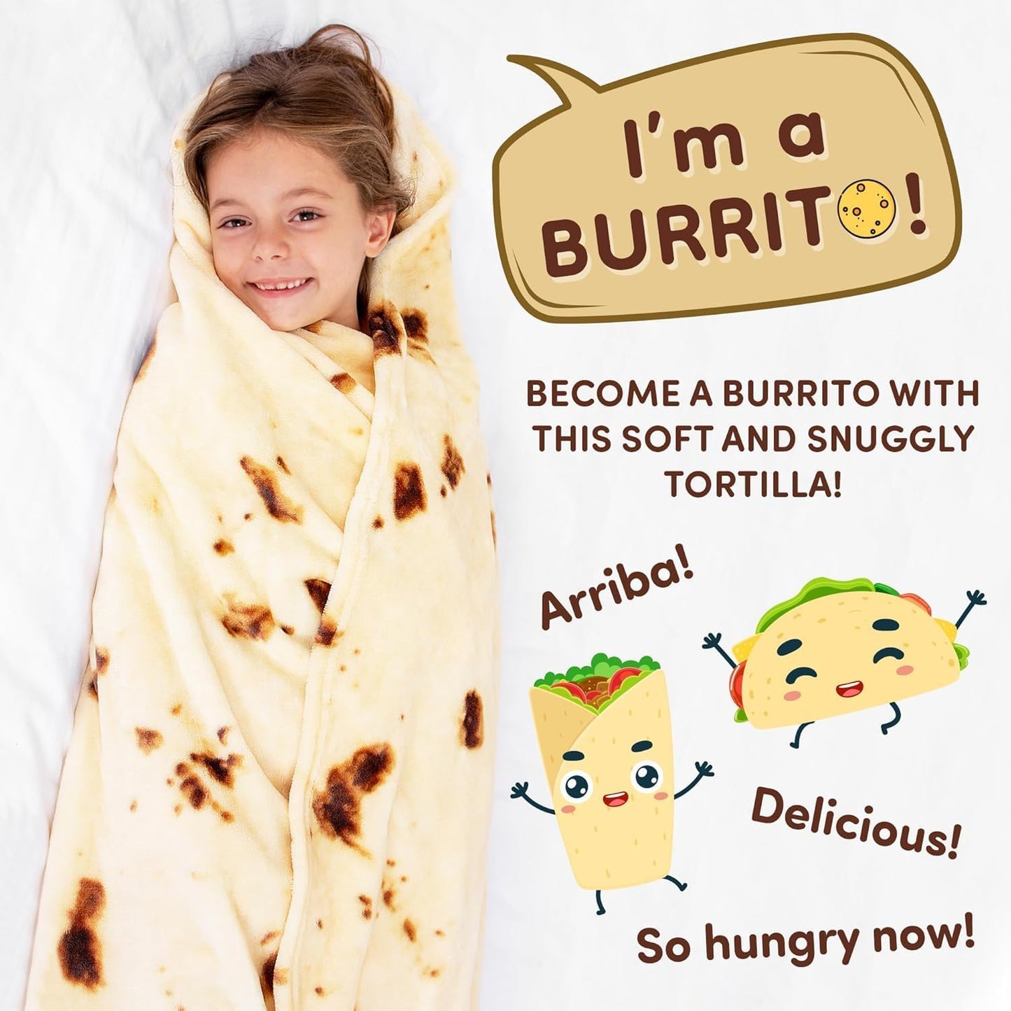 Zulay Giant Double Sided Tortilla Blanket with Tinfoil Packaging - Novelty Blanket for Adults & Kids - Soft Flannel Round Tortilla Blanket for Indoors, Outdoors, Travel, Home, 285 GSM - 71 Inches