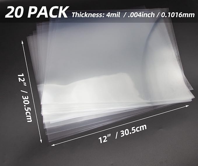 20PCS 4 Mil Blank Mylar Stencil Sheets, 12 X 12 Inch Clear Plastic Sheets