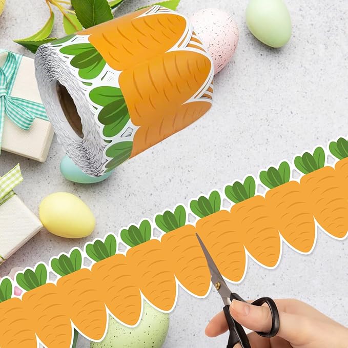 69Ft Easter Carrot Border Trim Carrot Scalloped Rolled Border Trim, Plaid
