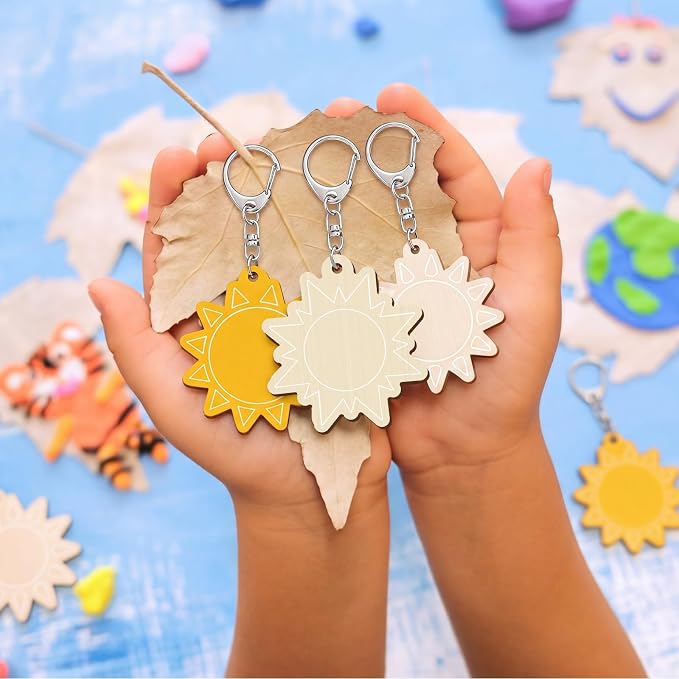 RattanView 24 Pcs Sun Craft DIY Wooden Sun Expressions Kits Color Your Own