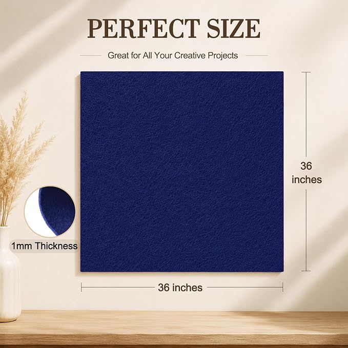 Navy Blue Large Felt Fabric 36" x 36", 1mm Stiff Felt Sheet, Nonwoven Fabric