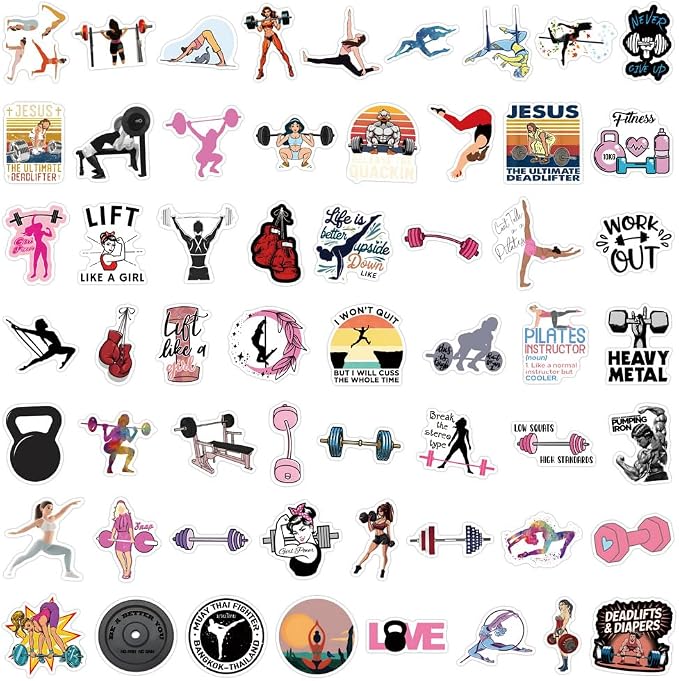 55 pcs Fitness Gym Workout Stickers, Motivational Weightlifting Yoga Exercise