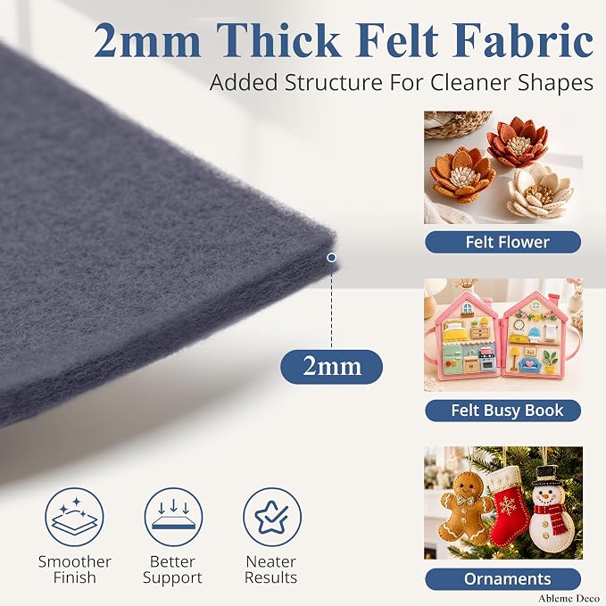 12" x 12" Felt Sheets for Crafts, 2mm Stiff Felt Fabric, Dark Gray | 2mm Thick