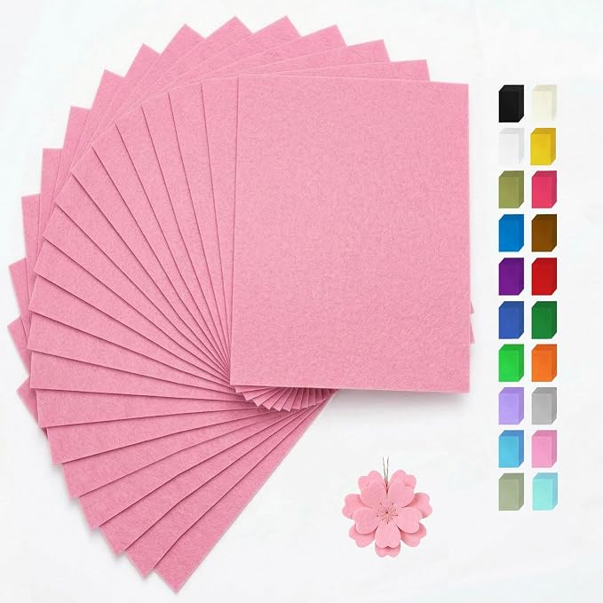Pink Felt Fabric Sheets Stiff 20 Pcs 8" X 12", 1mm Thick Assorted Color Sewing