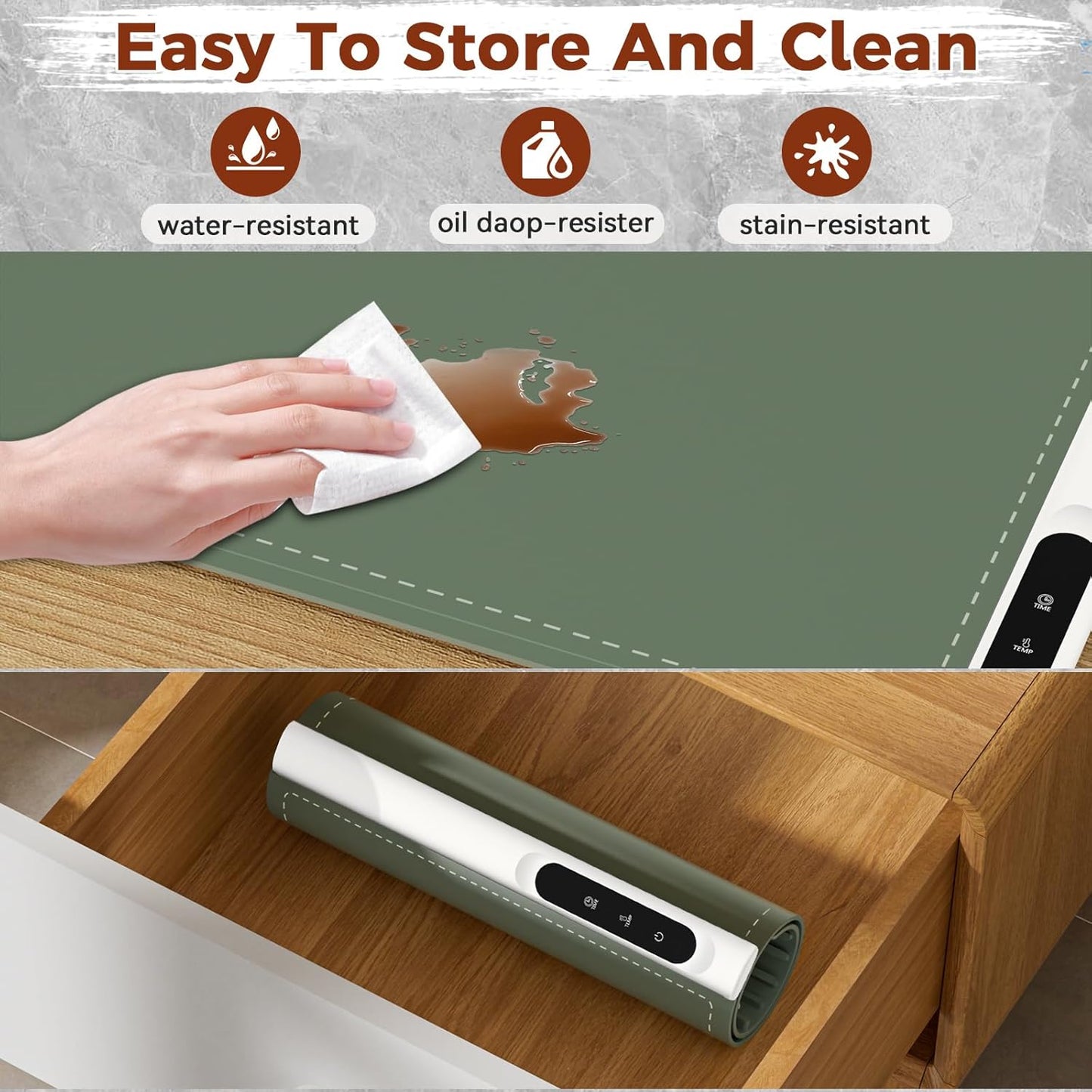 Graphene Warming Mat for Food - Fast Full Surface Heating Electric Warming Tray, Portable Food Warmer for Parties Buffet with 6 Temperature and Timer Settings, Gifts for Mom Wife, Green