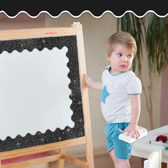 70Ft Shine Black Bulletin Board Borders，Scalloped Poster Boards Decorations Trim