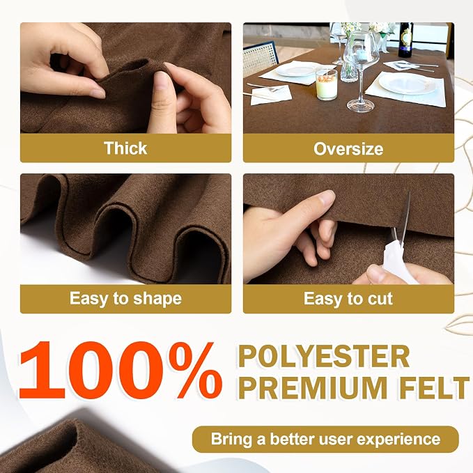 XSEINO Chocolate Brown Large Felt Fabric 36" X 36 ", 1.4 mm Thick Soft Felt
