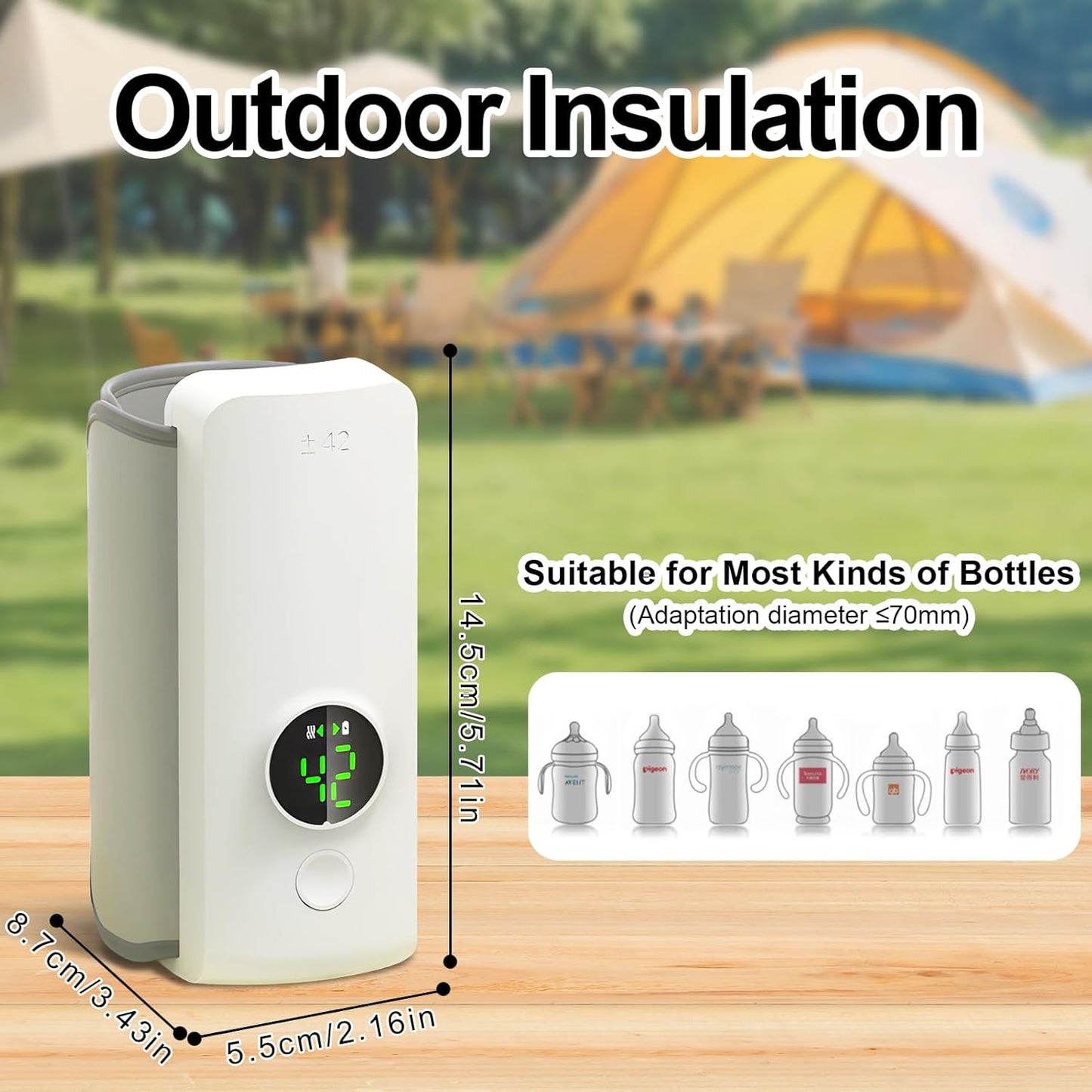 Portable Baby Bottle Warmer for Travel, Cordless Baby Bottle Warmer for Breastmilk and Formula, Rechargeable Bottle Warmer On The Go, Bottle Warmer with Temperature Control, LED Display