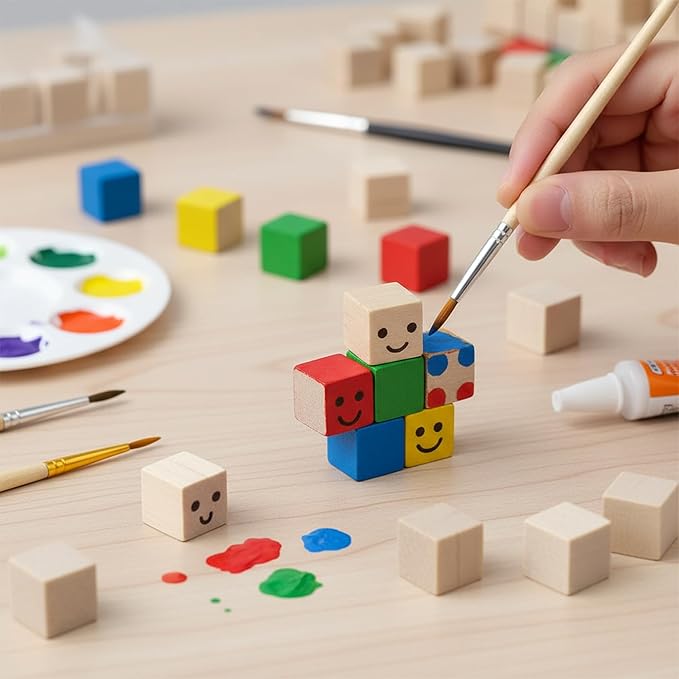 Wood Blocks for Crafting, Unfinished Wood Cubes, 1/2 Inch Natural Wooden Blocks