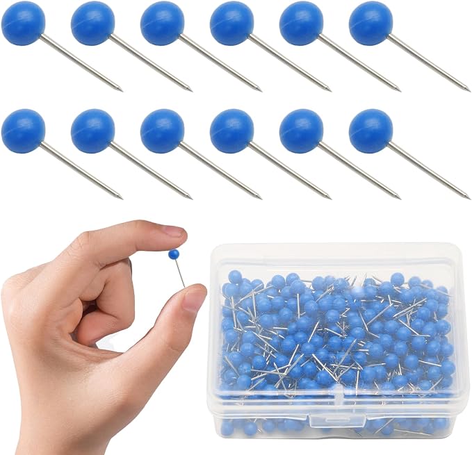 Blue Map Pins, 1/8 Inch, Round Ball Head | Map Tacks, Push Pins