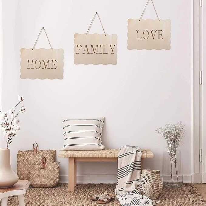 12Pcs Small Unfinished Wood Boards, 6 Shapes of Blank Wood Signs Wood Plaques