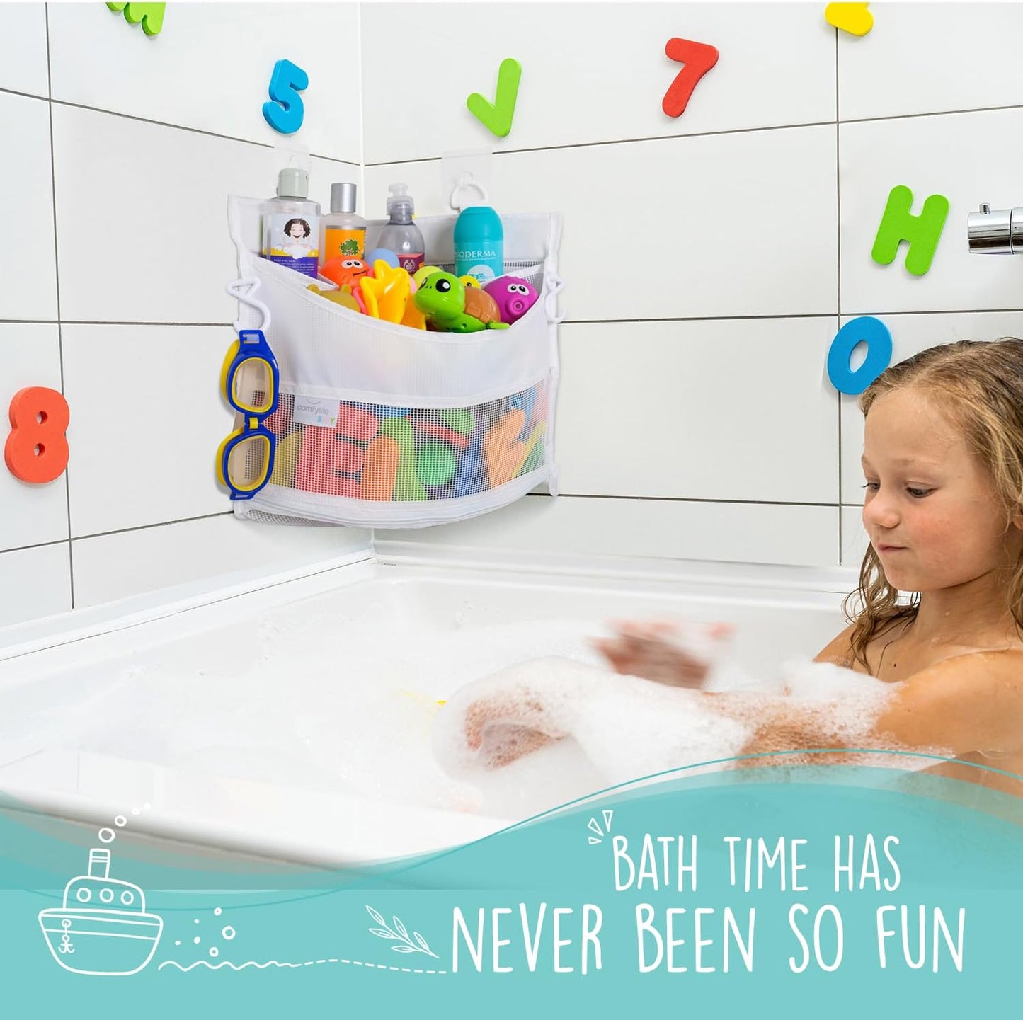 Comfylife Mesh Bath Toy Holder Organizer – The Perfect Corner Bathtub Toy Storage & Bathroom or Shower Caddy – This Multi-use Net Bag Makes Baby Bath Toy Storage Easy – For Kids & Toddlers