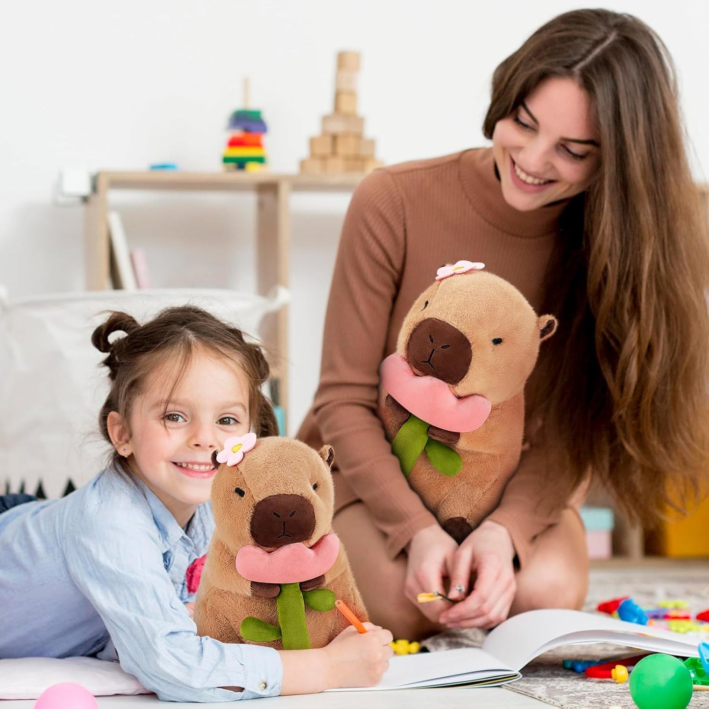 Achwishap Capybara Plush,Cute Plushies Capybara Stuffed Animals,Capybara Plush Toys,Kawaii Plushie Stuffed Toy with Flower Plushies Gift for Kids Adults Birthday(Capybara with Holding Flower,12”)