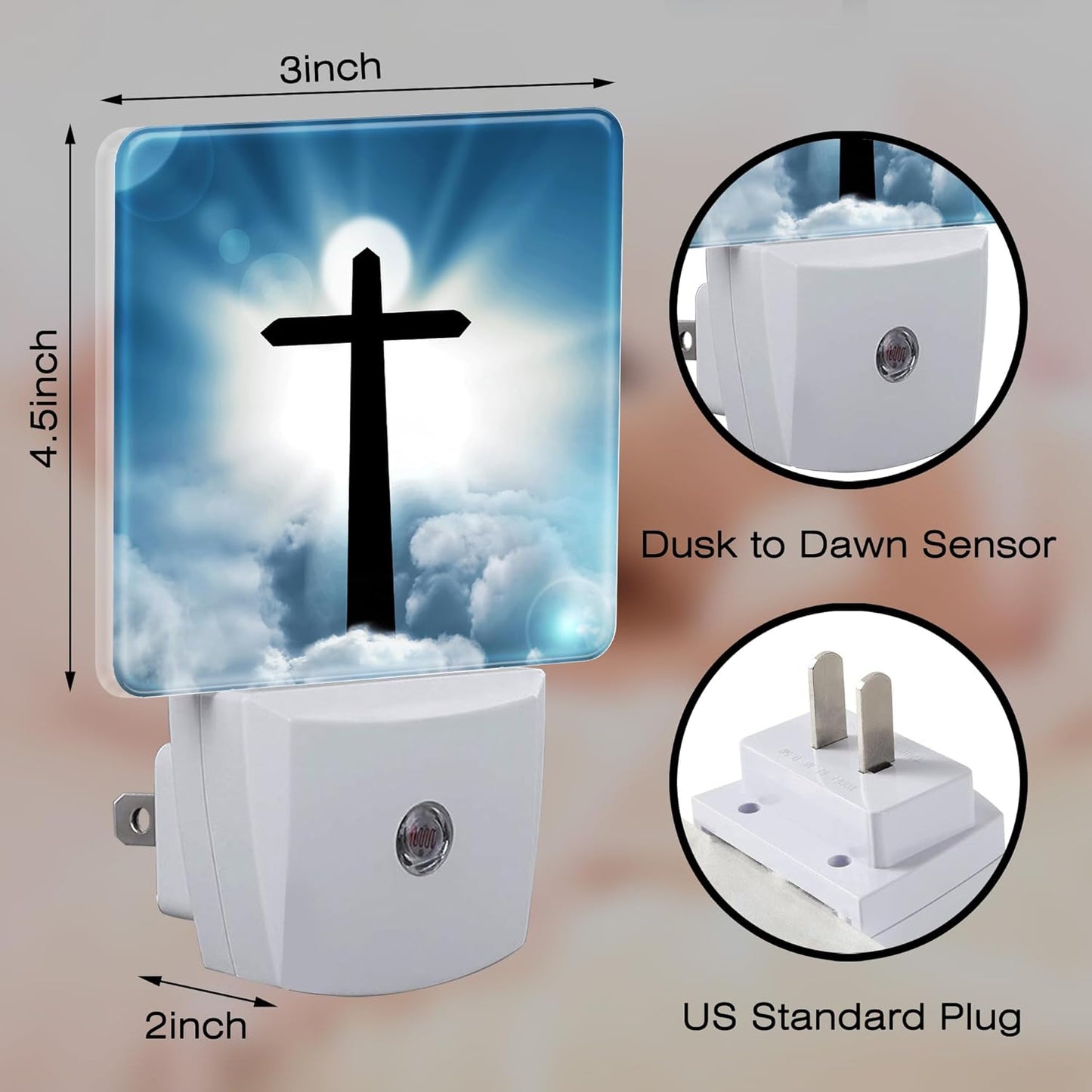 Cross and Blue Sky Night Light for Kids, Sun Cloud Heaven Night Light Plug in with Dusk to Dawn Sensor, 0.5w Energy Saving Sleep Friendly Nightlight for Hallway Stairway Kitchen Bedroom