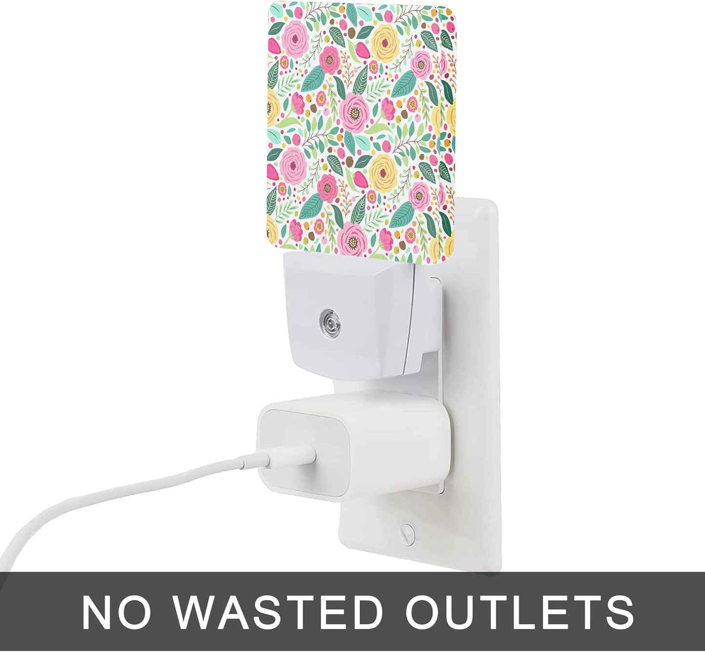 Retro Flowers Night Light,Spring Retro Rustic Flowers Night Lights Plug into Wall with Dusk to Dawn Light Sensors 0.5W Dim Night-Lights for Bedroom