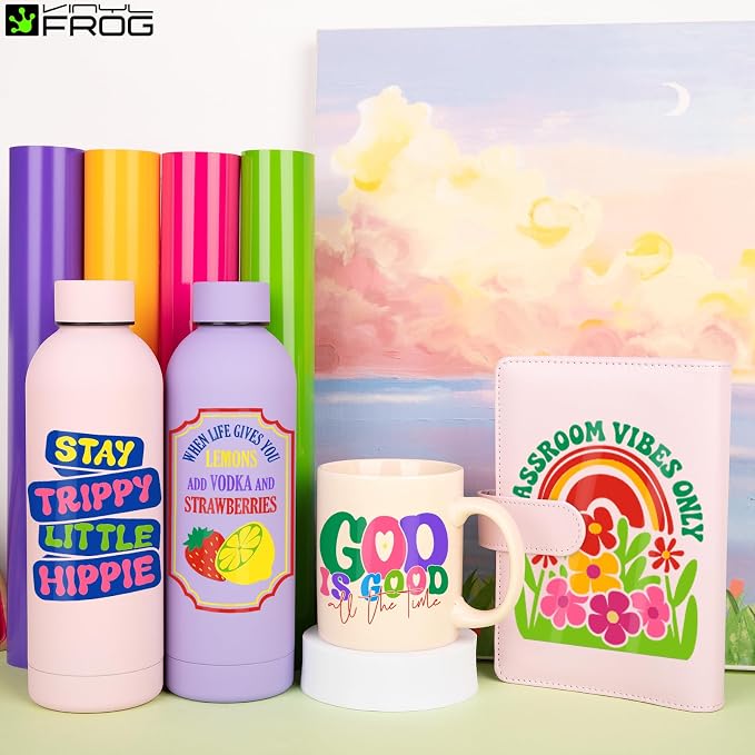 VINYL FROG Permanent Vinyl Bundle 12‘’x12'' Glossy Adhesive Vinyl 14 Sheets 12