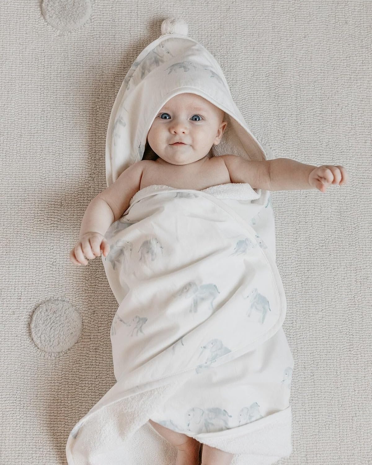 PEHR Hooded Towel, Follow Me Elephant | Absorbent French Terry & Soft Brushed 100% Cotton | 30” x 30”