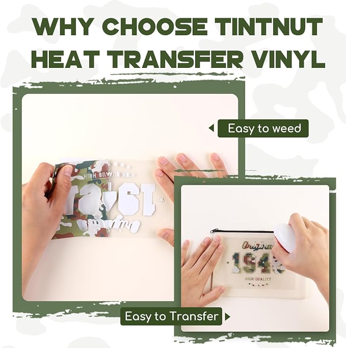 Tintnut Multi-Style Camo Heat Transfer Vinyl, easy cut & weed, stretch washable
