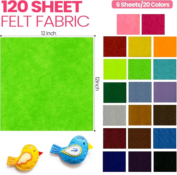 Moukeren 120 Pcs 12 x 12 Inch Felt Sheets Bulk