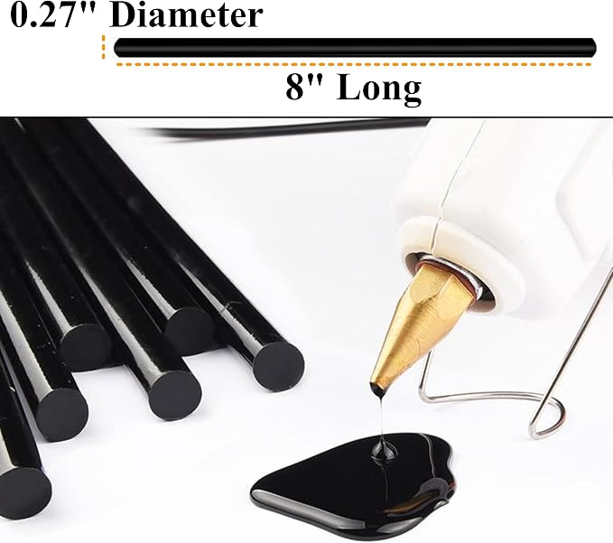 Mini Black Hot Glue Gun Sticks 40 PCS 8" Long x 0.27" Diameter Compatible