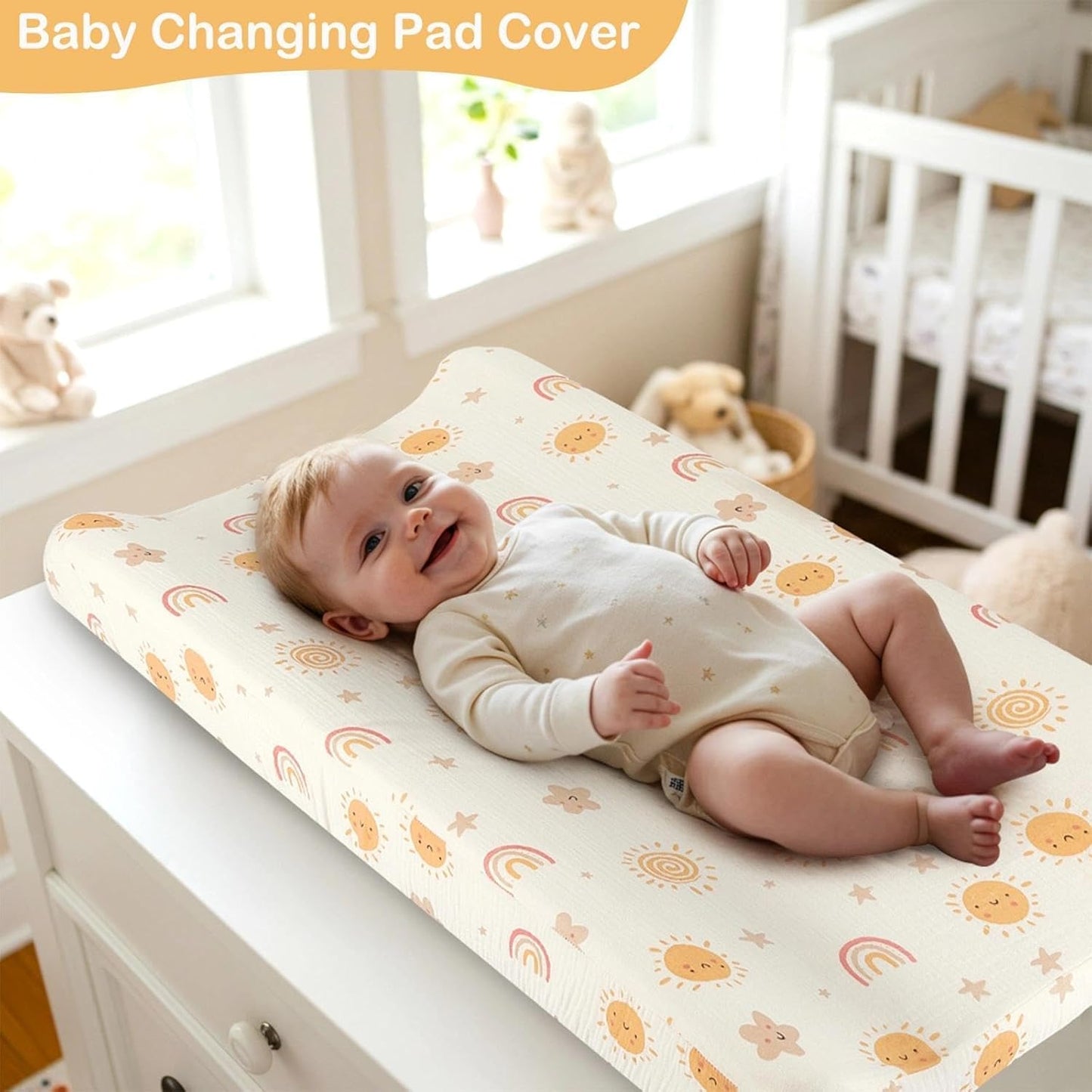 Basumee Muslin Changing Pad Cover Waterproof 2 Pack Baby Changing Table Covers for Boys and Girls Soft Breathable Nursery Diaper Change Table Cover Pad Fits 32"x16", Brown
