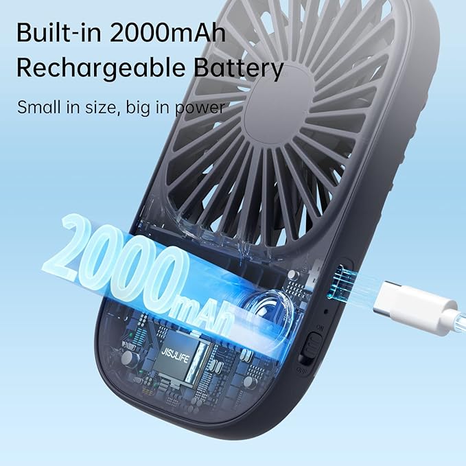 JISULIFE Handheld Mini Lash Fan with Bracket, Small Portable USB Rechargeable Personal Makeup/Eyelash Fan with 3 Speeds for Women Mom Girls Office Outdoor Travel Blue