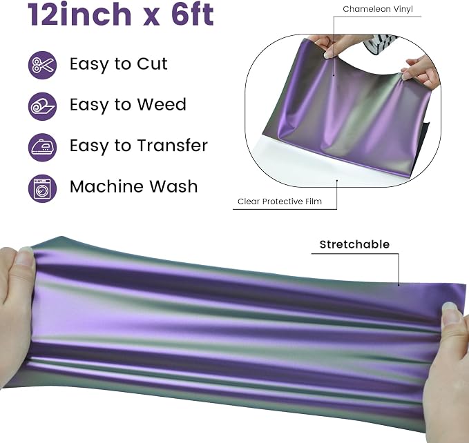 Chameleon HTV Heat Transfer Vinyl, Iron On Vinyl Purple to Bronze 12" x6ft |