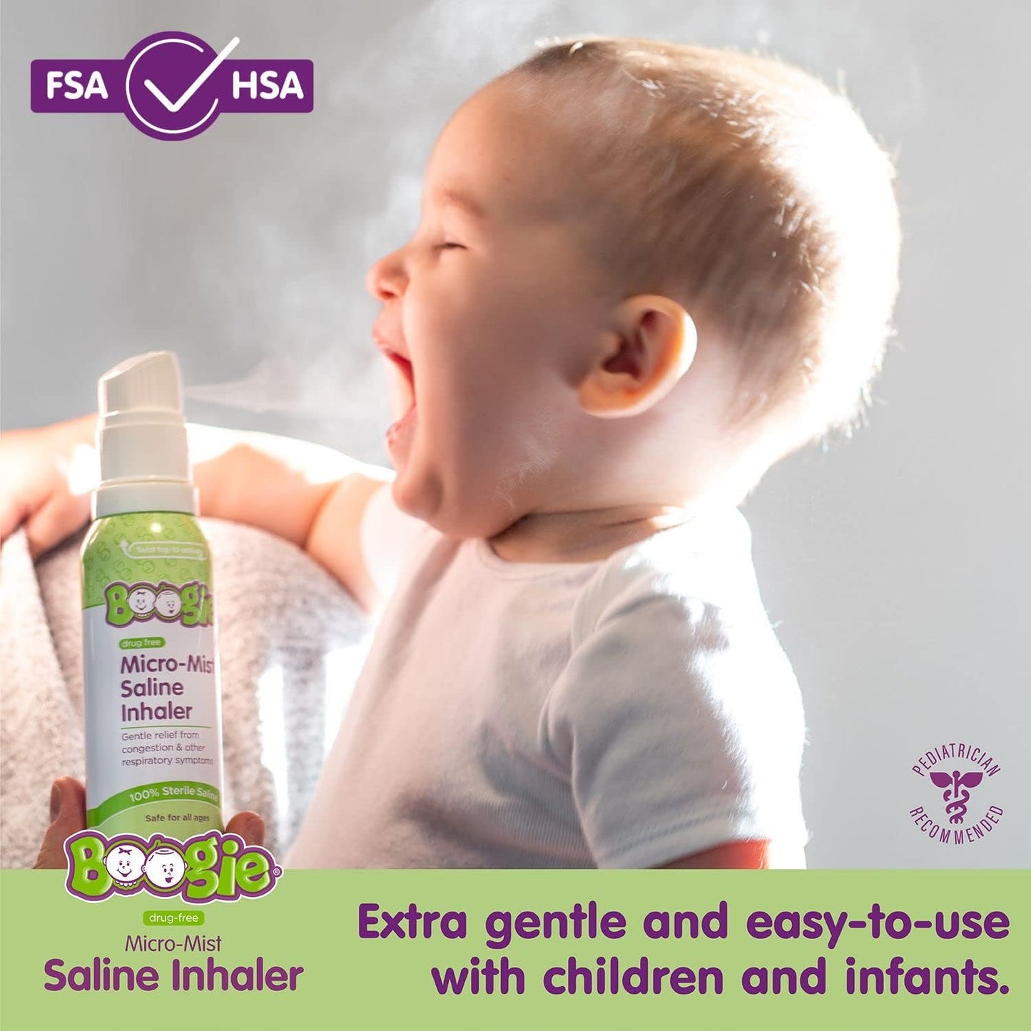 Boogie Micro-Mist Saline Inhaler, Baby Nose Congestion Relief, Nasal Spray for Kids, Pediatrician Recommended, 1.7oz Unscented - Pack of 1
