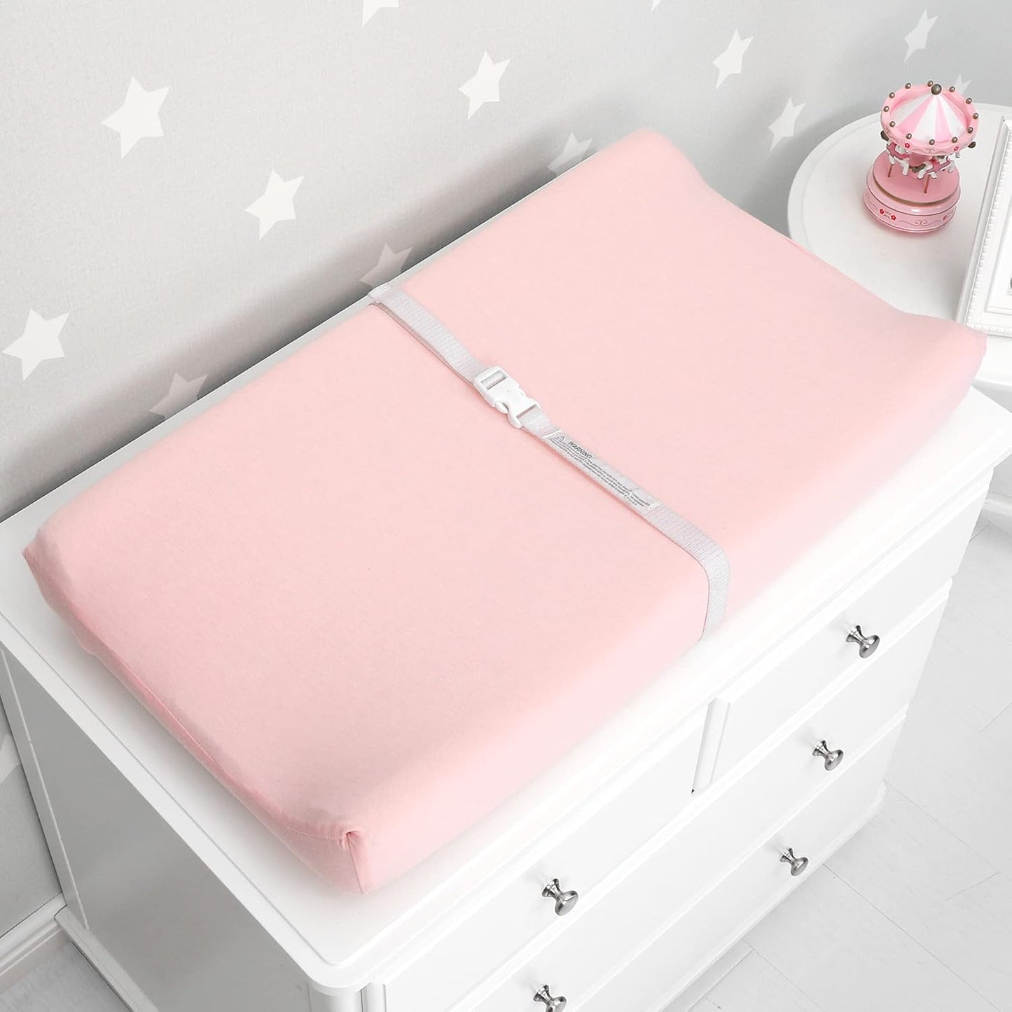 TILLYOU Changing Pad Cover Set in Soft Jersey Material - Fits 32"/34''x16 Contoured Pad for Babies,Peachy Pink & White
