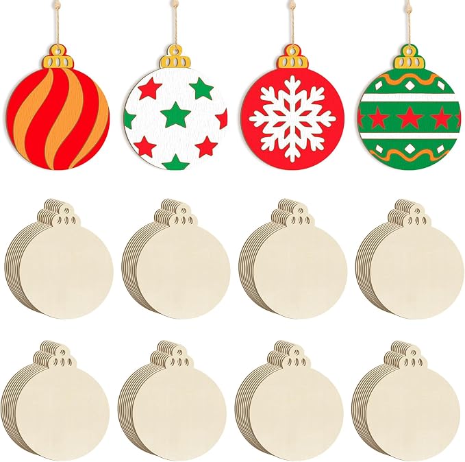 Wooden Christmas Ornaments to Paint Bell Decoration Cutouts Unfinished 36PCS