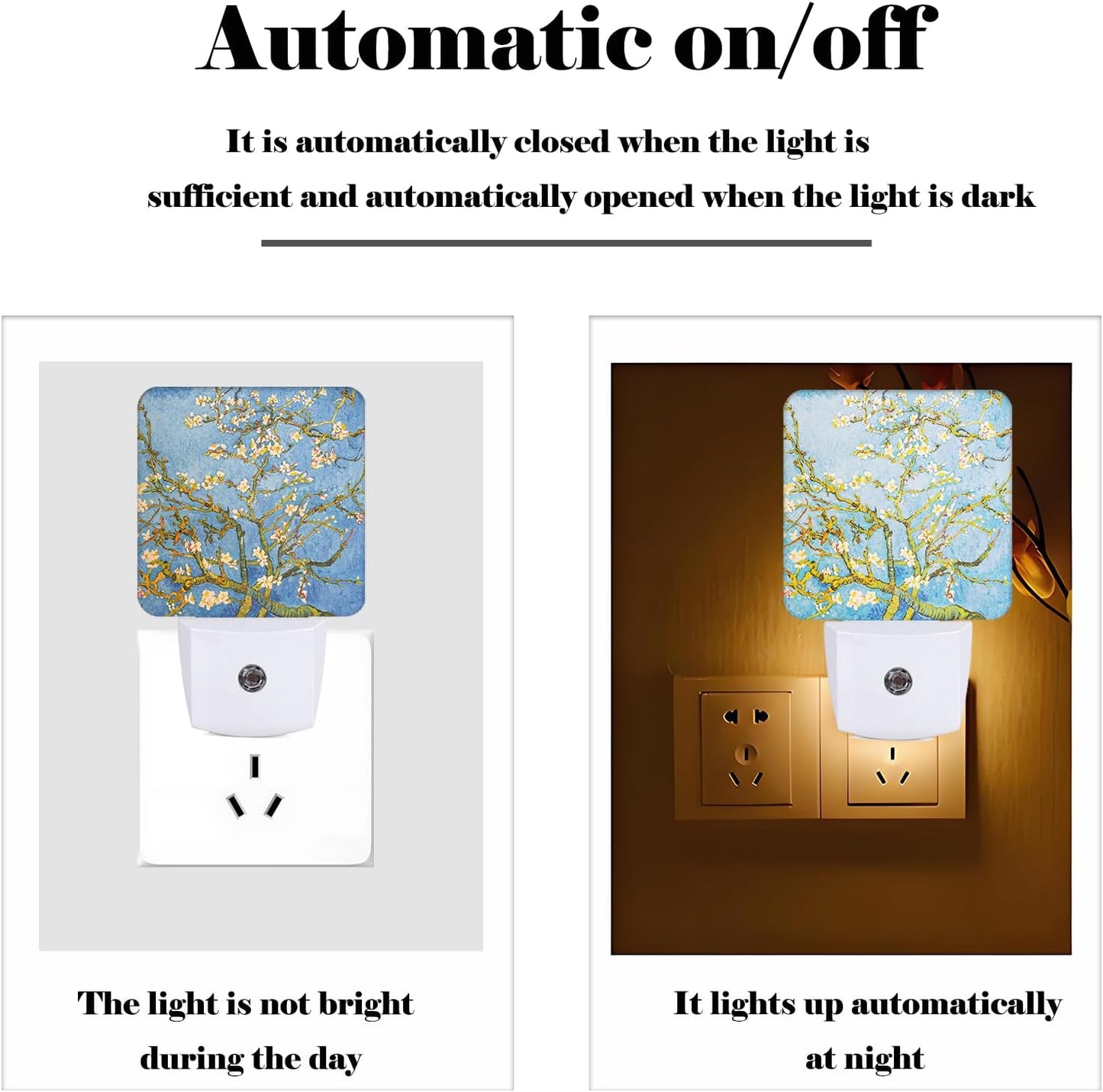 Puzzle Almond Tree Night Light,Plug Into Wall for Boys Girls Bedroom Decorative Square Night Light Lamp 0.5w Sleep Friendly