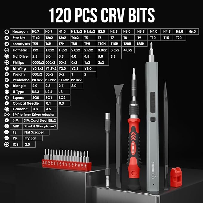 STREBITO Electric Screwdriver, 144-in-1 Precision Screwdriver Set, 120 Magnetic Bits, Organized Storage and Portability, Small Tool Kit for Electronics, PC, Computer and Laptop, Gifts for Men
