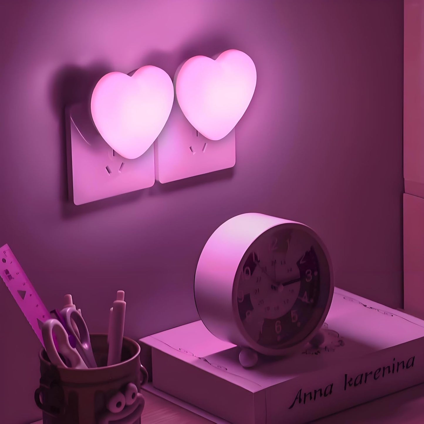 Night Lights Plug into Wall - 2Pcs Cute Heart LED Night Light for Kids, Plug in Nightlight with Smart Auto On/Off Dusk to Dawn Sensor, Soft Warm Lamp for Bedroom Nursery Living Room Bathroom Hallway