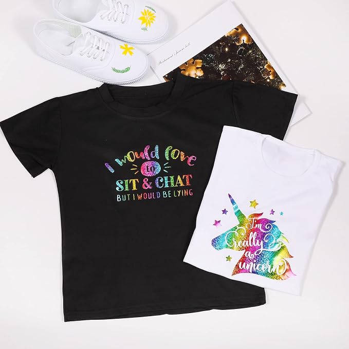 VINYL FROG Rainbow Holographic Heat Transfer Vinyl 12''x5ft Glitter HTV |