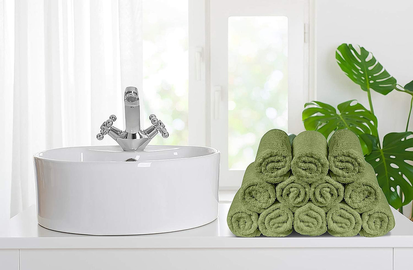 Softolle 100% Cotton Washcloths 24 Pack (12x12 Inches) Soft, Highly Absorbent Washcloth, Face Towels, Wash Cloths for Face, Ring Spun, Bulk Pack (Sage Green)