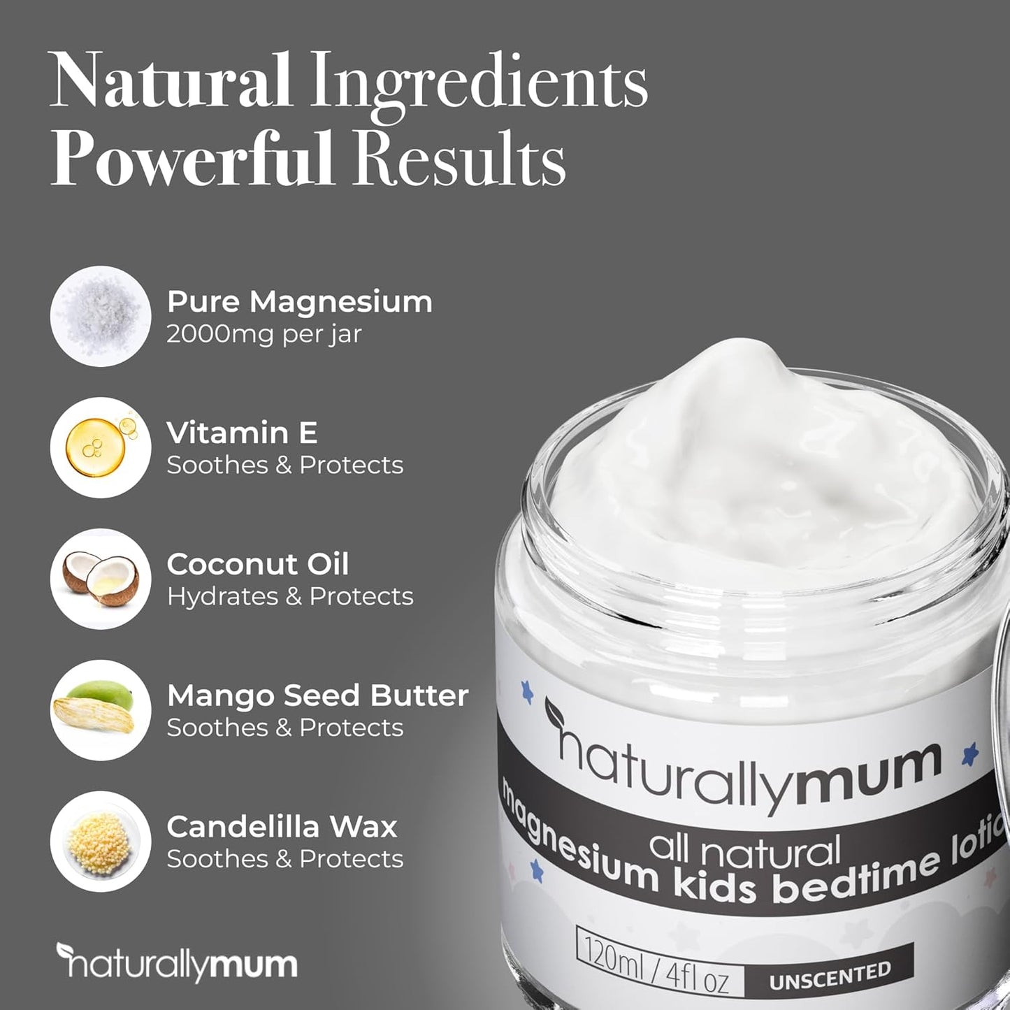 NaturallyMum - Magnesium Bedtime Lotion for Kids & Babies [NATURAL & SAFE] - Topical Kids Magnesium Cream Lotion for Sleep - Safe for Babies (6M+) - Support for Sleep, Bone & Overall Kids Health