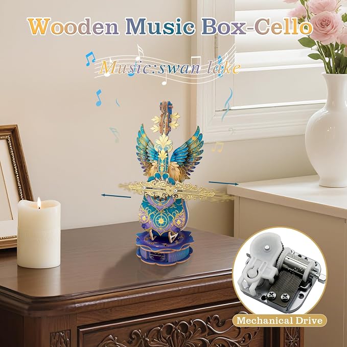 3D Wooden Puzzles for Adults, Mechanical Cello Music Box Kit