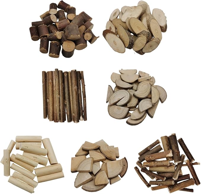 Natural Wood DIY Craft Kit 11 Types of Unfinished Wood Logs, Loose Wood Sticks