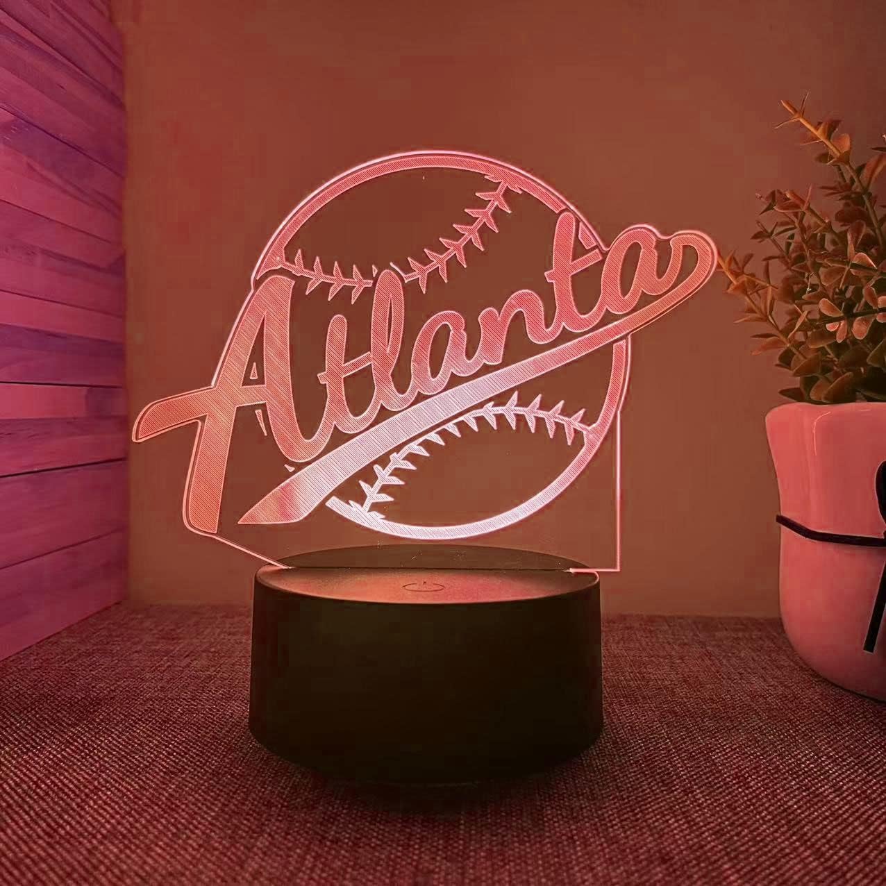 CLORURBANLIVE 3D Baseball Atlanta Night Light 3D Illusion Lamp with Remote Control 16 Color Options Sports Decor Lighting for Fans (Atlanta Multicoloured)