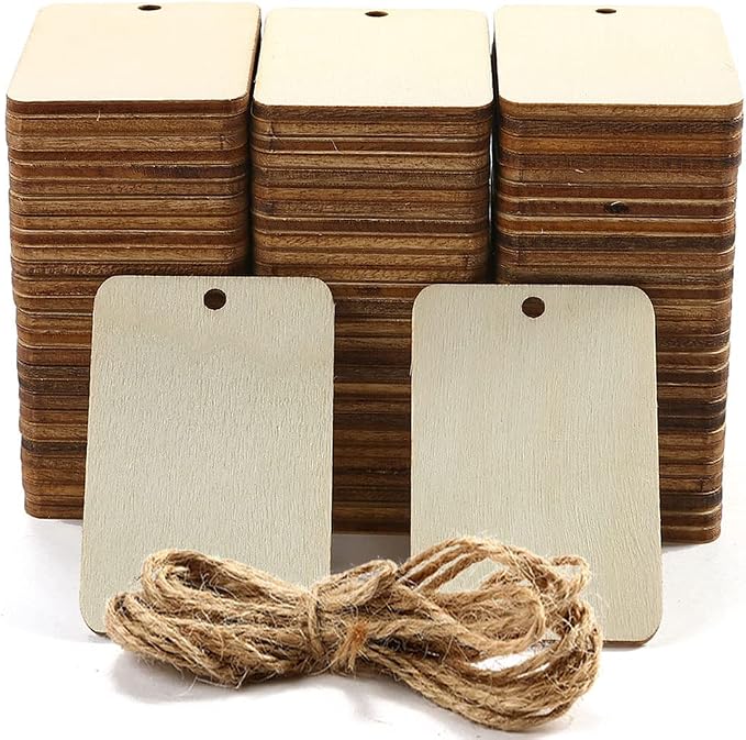 115 Pcs Unfinished Wood Pieces Rectangle-Shaped, HOOMBOOM 2 x 1.3 inch Light