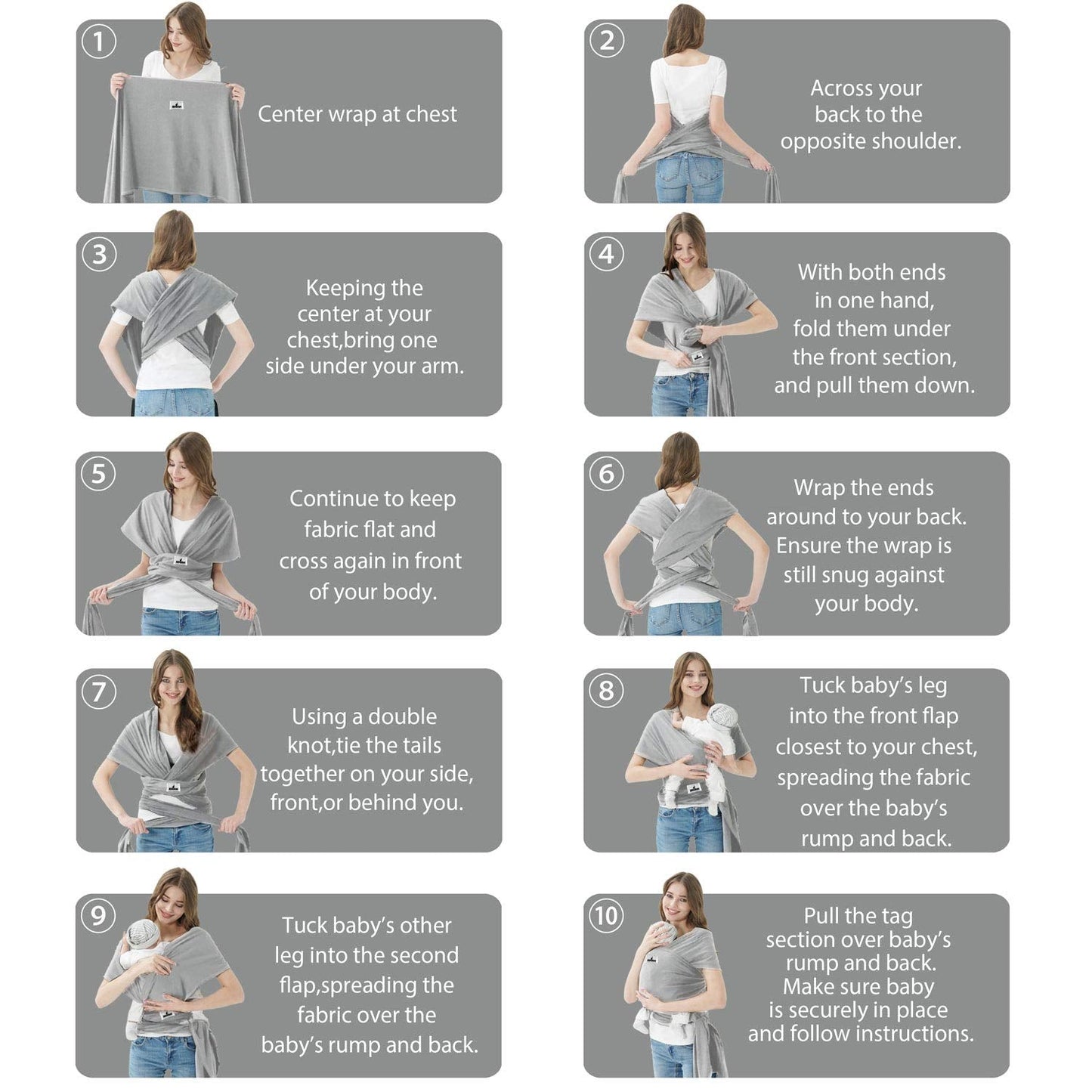 Baby Wraps Carrier, Jeroray Baby Carrier,Hands Free Infant Carrier, Lightweight,Breathable,Softness,Light Grey